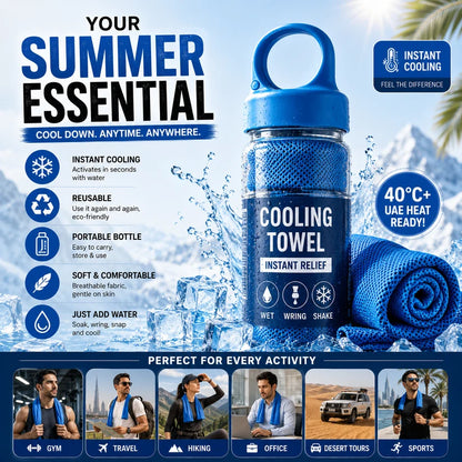 Instant Cooling Towel with Bottle – Gym, Sports & Yoga